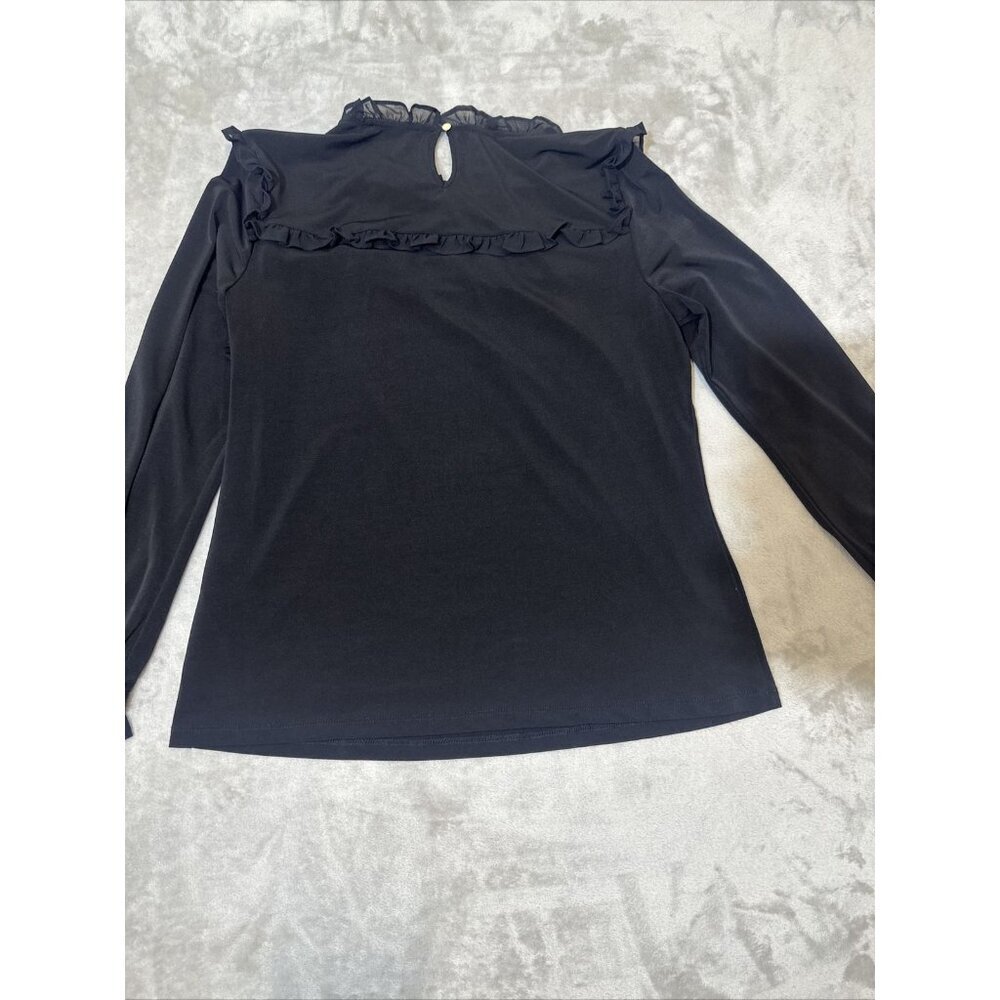 Women’s Karl Lagerfeld Blouse Ruffled Lined Black Size Small - Picture 11 of 12